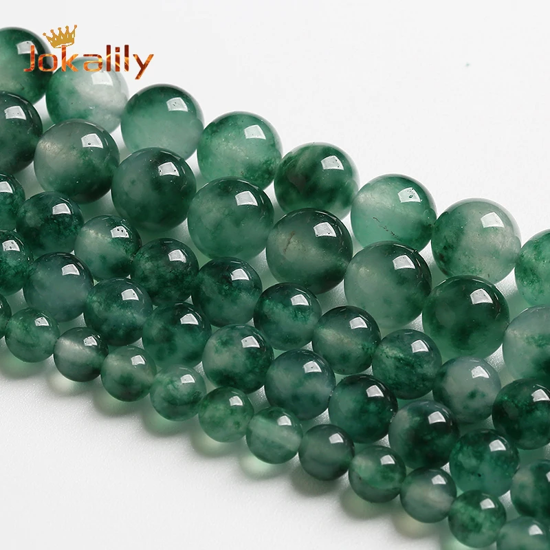 Natürliche Wasser Gras Grün Chalcedon Jade Perlen Stein Runde Lose Perlen Für Schmuck Machen DIY Armband Halskette Zubehör 15