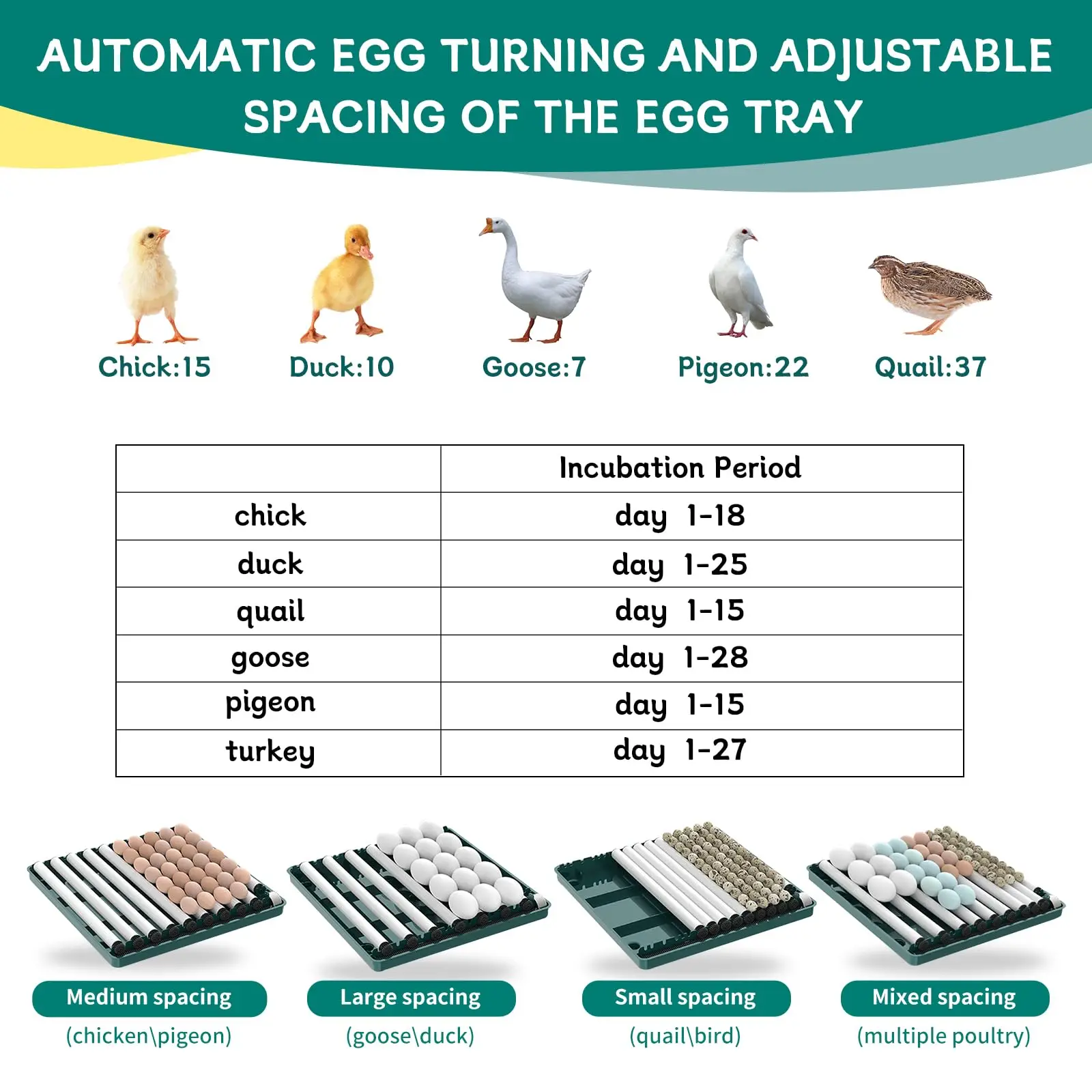 Egg Incubator, Incubators for Hatching Eggs, Egg Incubator with Automatic Egg Turning and Temperature Control, Automatic Water