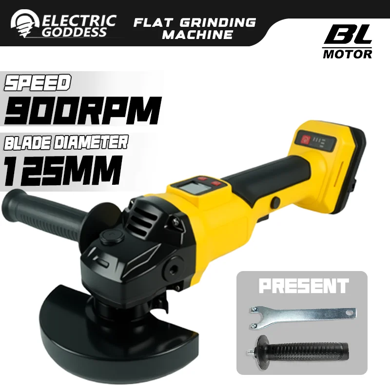 

125mm Brushless Angle Grinder 3 Speed Adjustment Cordless Grinding Machine Cutting Woodworking for Dewalt 20v Battery Pin