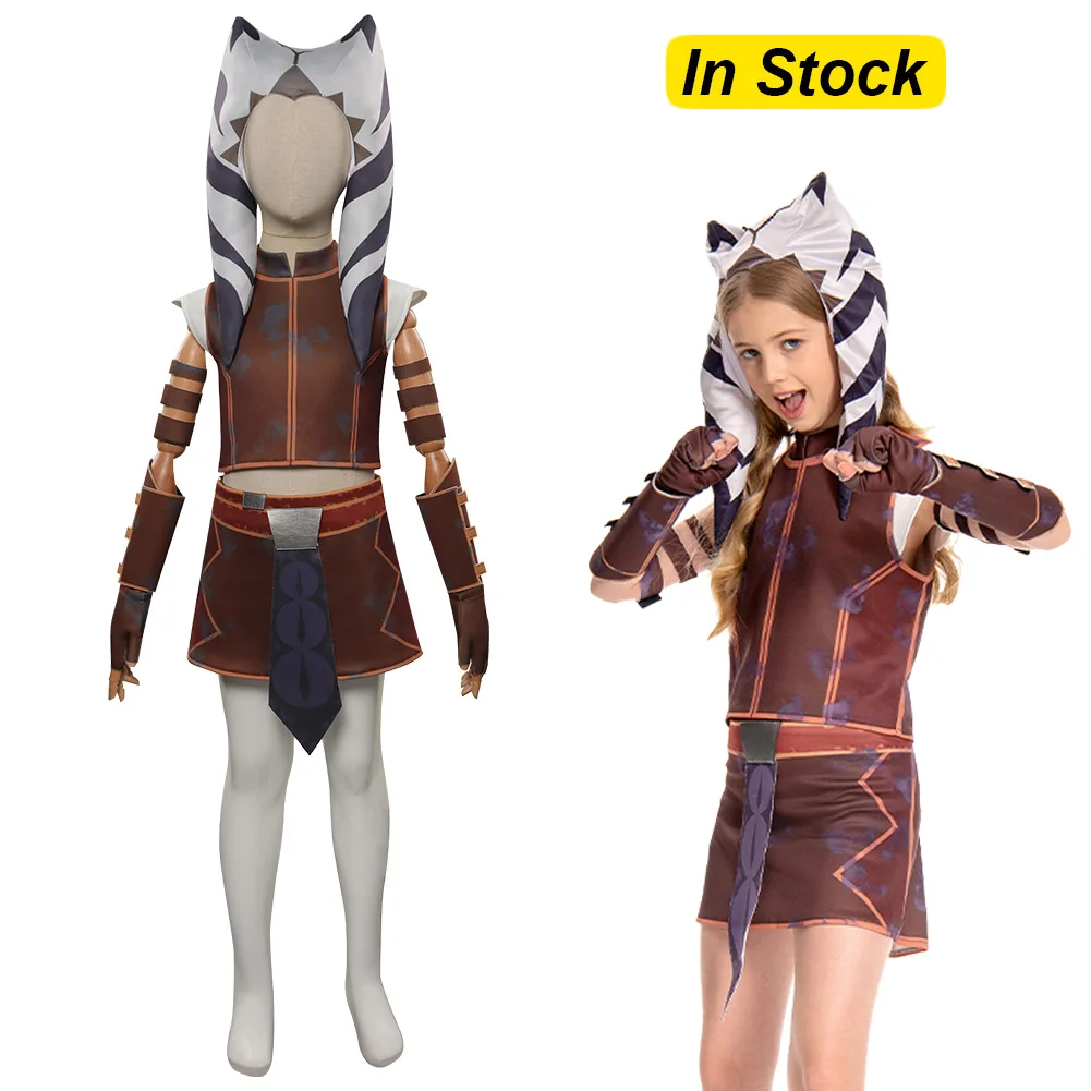 

Fancy Dress Asoka Cosplay For Girls Clothing Head Wear Space Battle Costume Teen 6 to 14 Years Roleplay Hallowmas Party Cloth