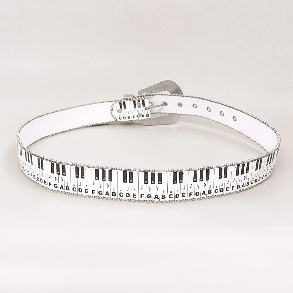 Creative Graffiti Piano Key Note Belt Korean Style Adjustable Waist Belt Y2K Harajuku Rhinestone Waistband Spicy Girls