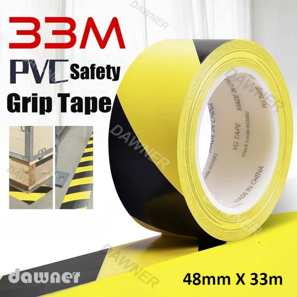 48mm X 33m Black and Yellow Duplex Safety Warning Tape Floor Safety Warning Tape PVC Thickened Wear-resistant Floor Tape