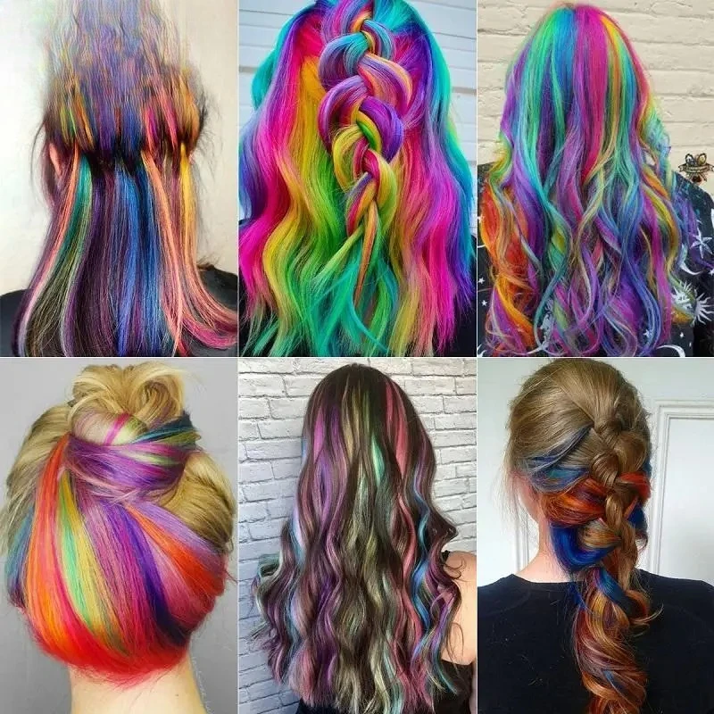 وصلة شعر صناعية طويلة مستقيمة من ويغسين، قطعة شعر ملونة بألوان قوس قزح أرجواني وأحمر وأزرق للنساء #6