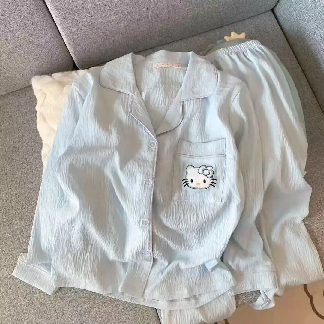 Women Hello Kitty Embroidered Lapel Pajama Top White Sleep Shirt Cute Casual Home Wear Perfect Birthday Gift for Teen Girls view 5