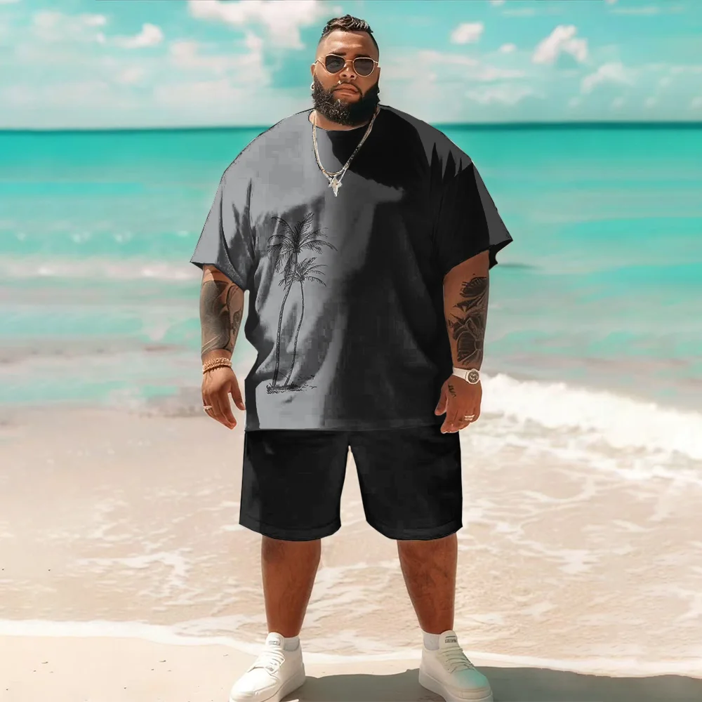 

-9xl plus size Big & Tall Short Sleeve Set (Coconut Tree Element): Casual-Vibrant - Durable Lightweight Material,