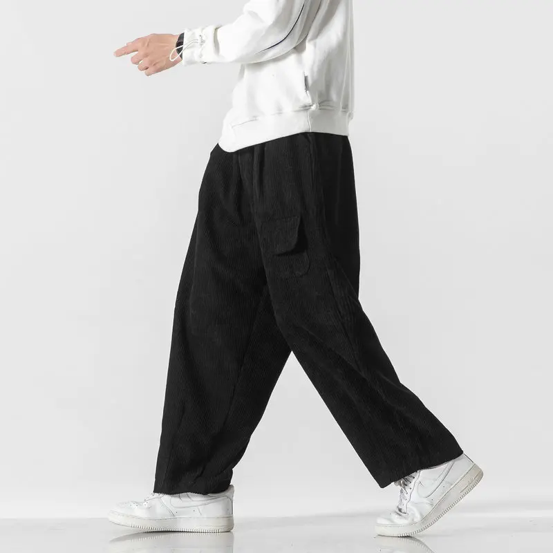 

Autumn Casusal Baggy Men Pants Korean Corduroy Solid Color Overalls Trousers Male Streetwear Wide Leg Pants