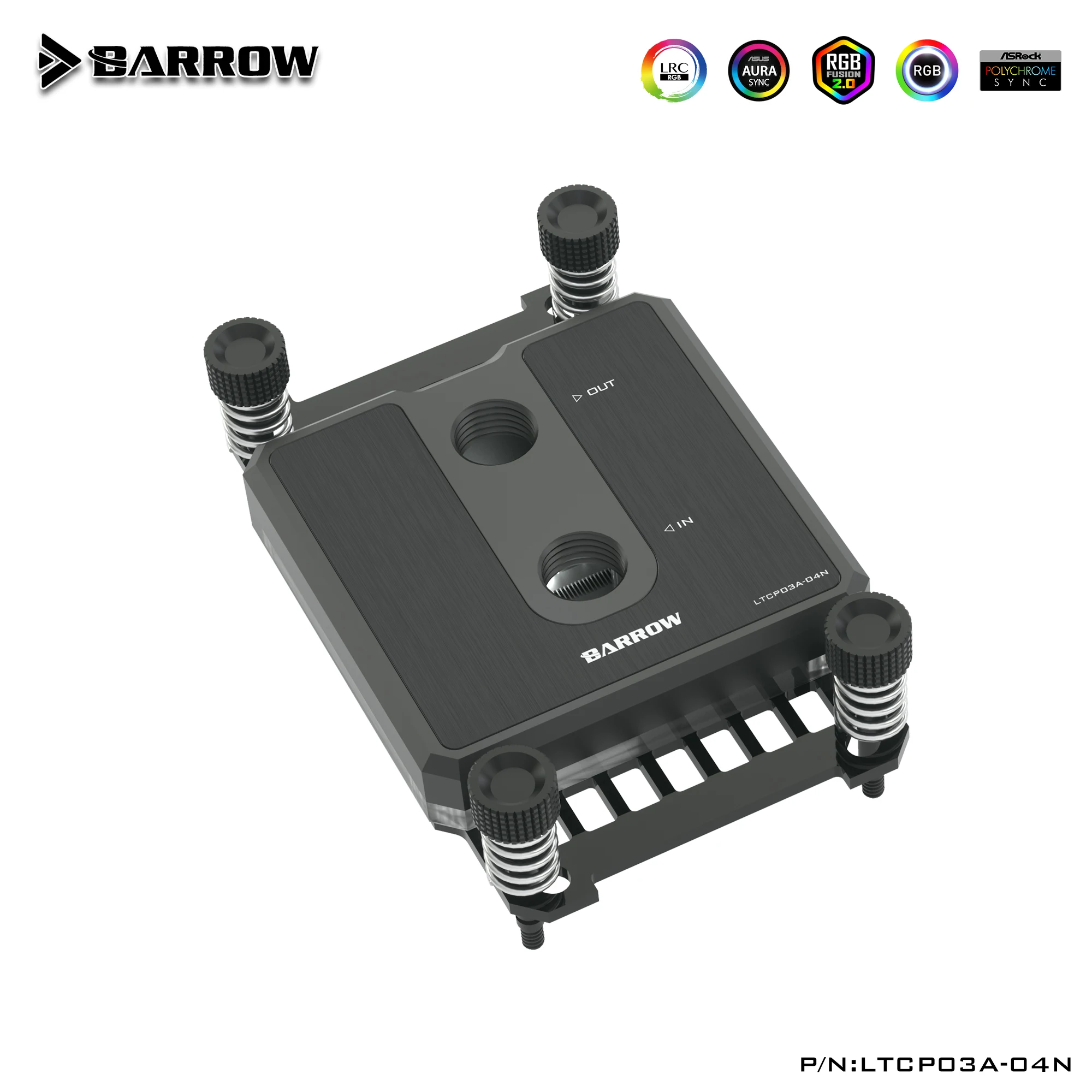 Barrow CPU-waterblok, geschikt voor Intel LGA1150 1151 1200 1700-socket / AM4/AM5, messing, 5V GND, 3-pins.