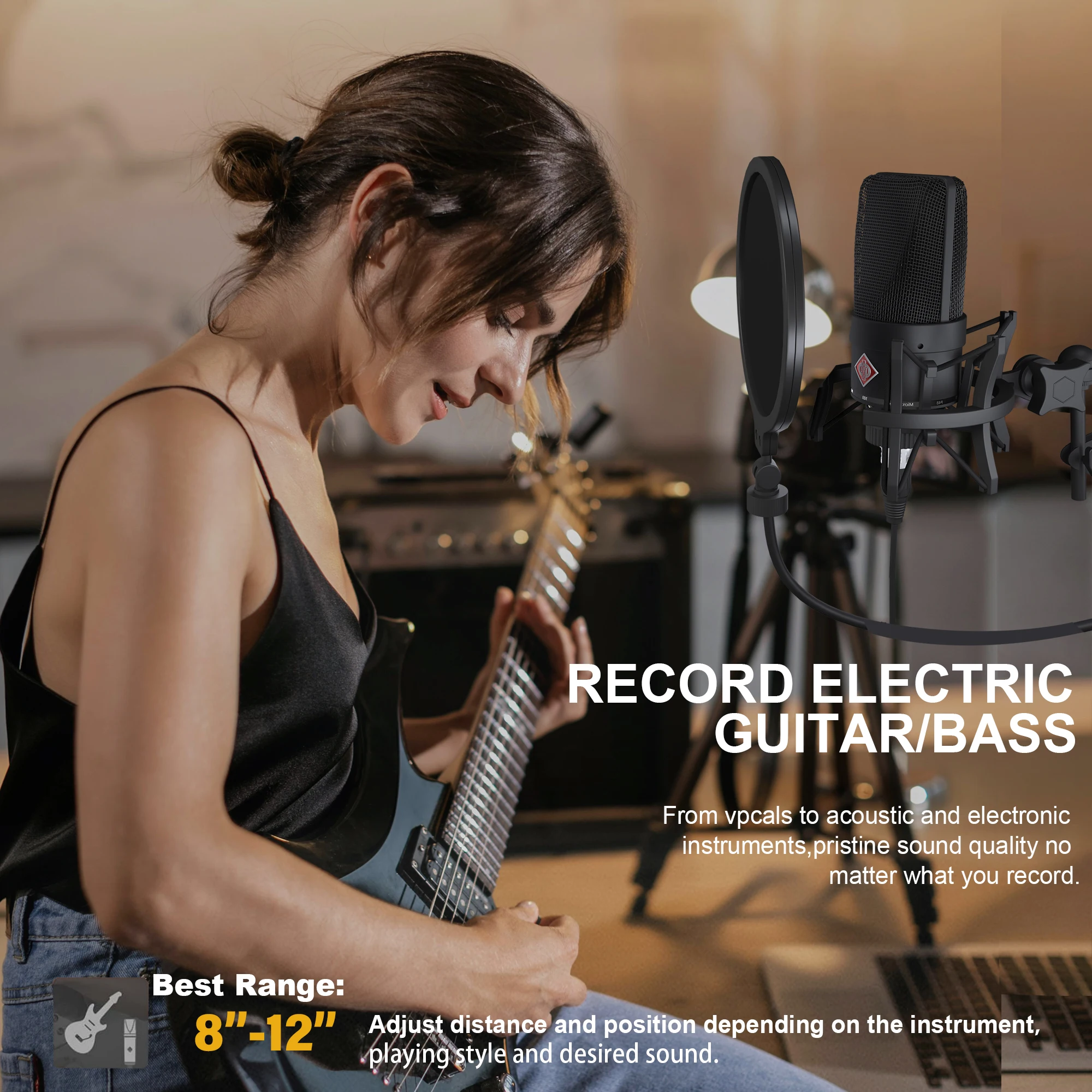 ميكروفون مكثف KTES AMX 103 XLR ميكروفون قلبي احترافي لتسجيل البث والبث المنزلي استوديو 48 فولت طاقة فانتوم #5