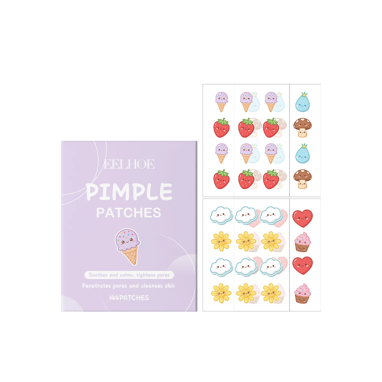144pcs different cartoon acne patches can shrink acne in one go, used to cover up acne, acne, and facial skin care for acne