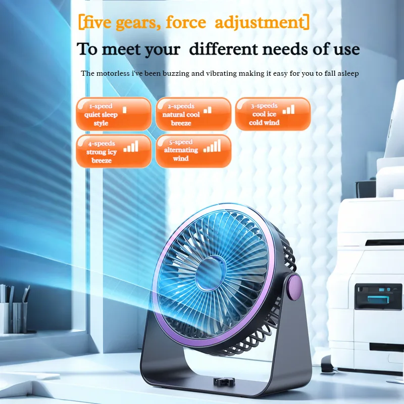 

Домашний мини-настольный циркуляционный электрический вентилятор, зарядка через USB, пятискоростная регулировка, неперфорированный настенный электрический вентилятор