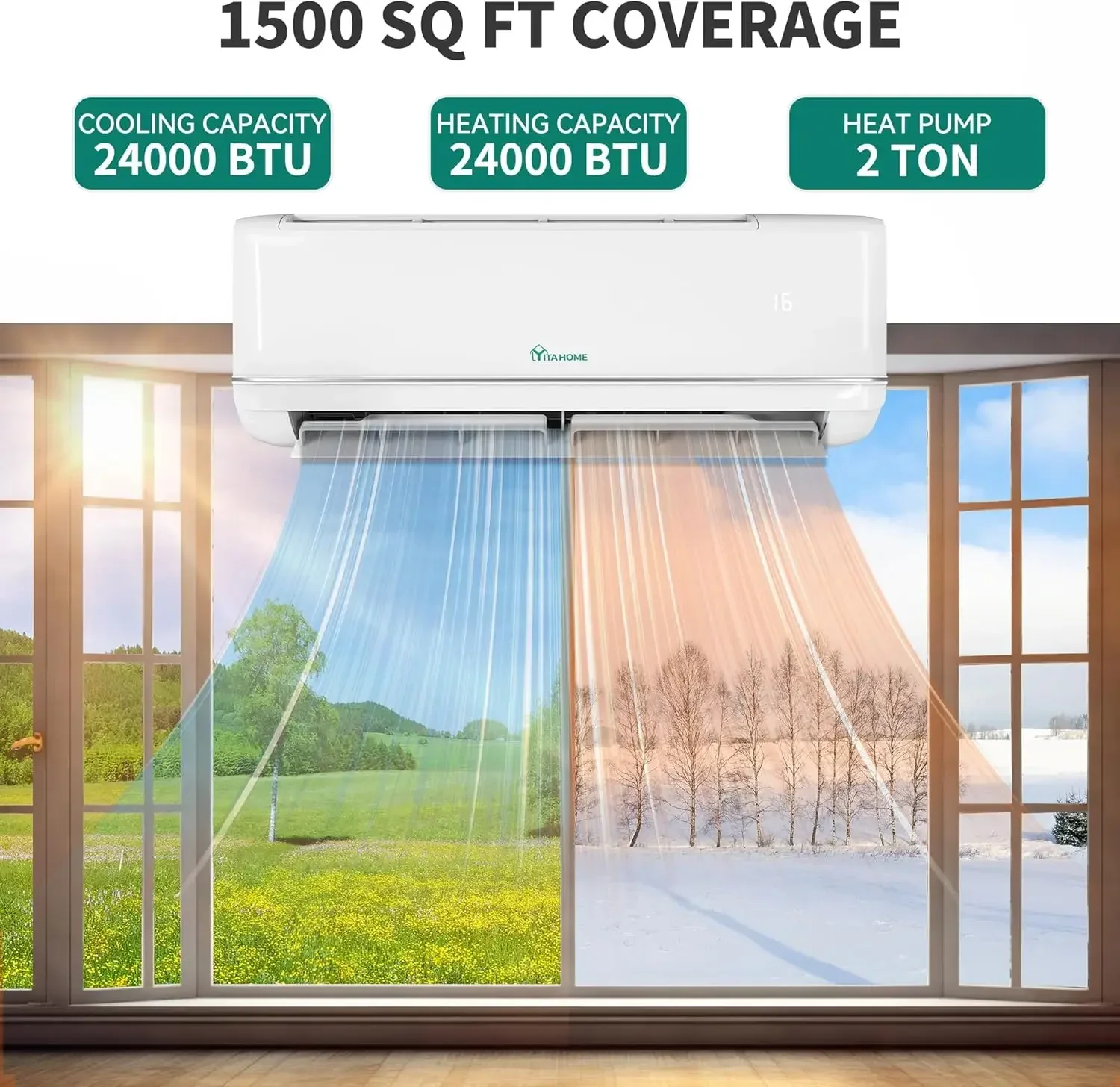 24000 BTU Mini Split Air Conditioner Heat Pump System Wifi Enabled 21 SEER2 208-230V Ductless AC Cool Up to 1500 Sq. Ft