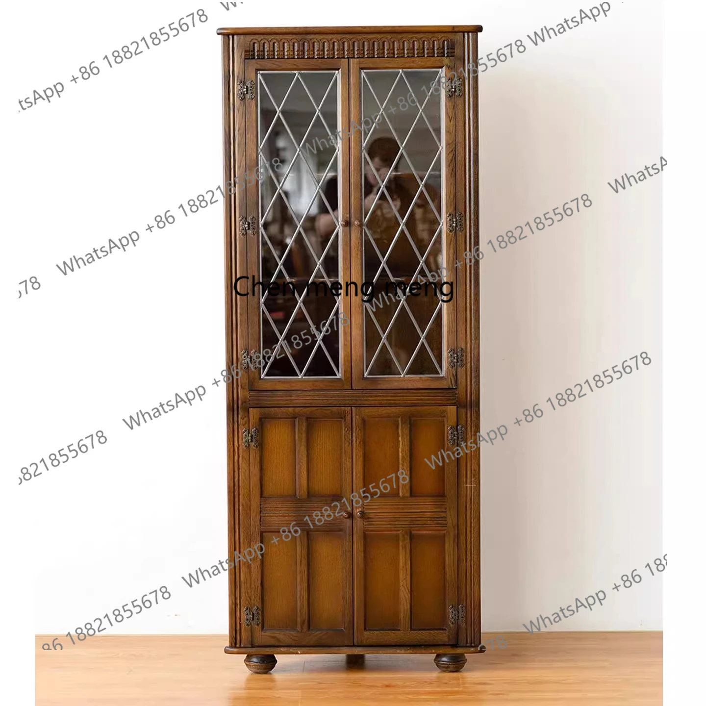 

Solid wood corner cabinet French retro old living room home storage medium antique display cabinet