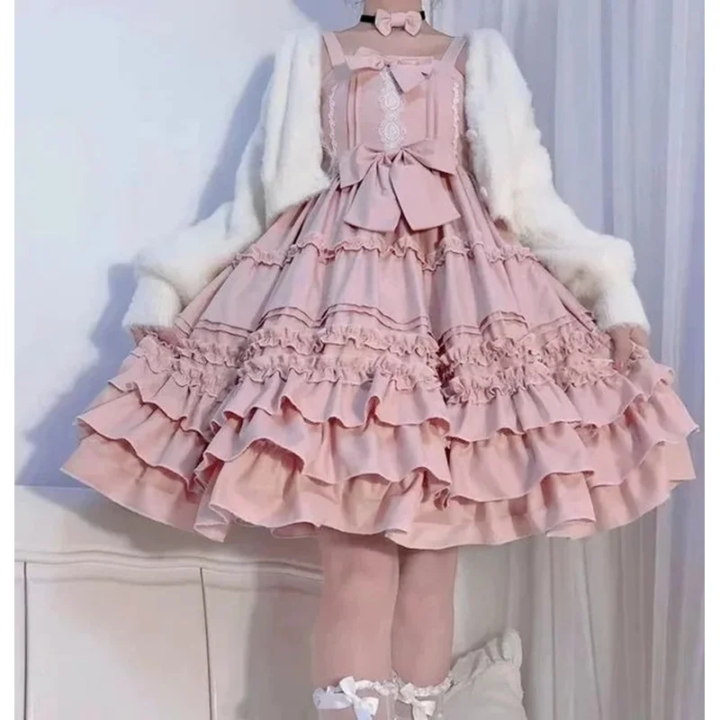 Yuipo pink Victorian sweet kawaii blue Lolita Berlin girl Lolita cute vintage JSK sleeveless bow lace princess tea party dresses