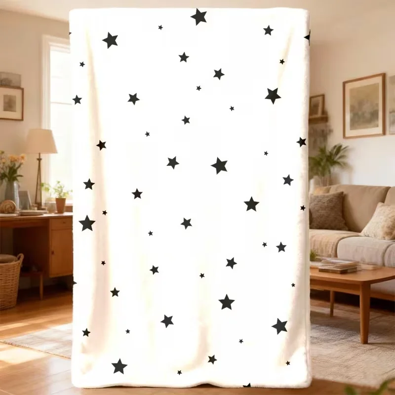 Minimalist Star Print Flannel Blanket Soft Cozy Lightweight Fleece Blanket All Season Sofa Bed Office Nap Blanket