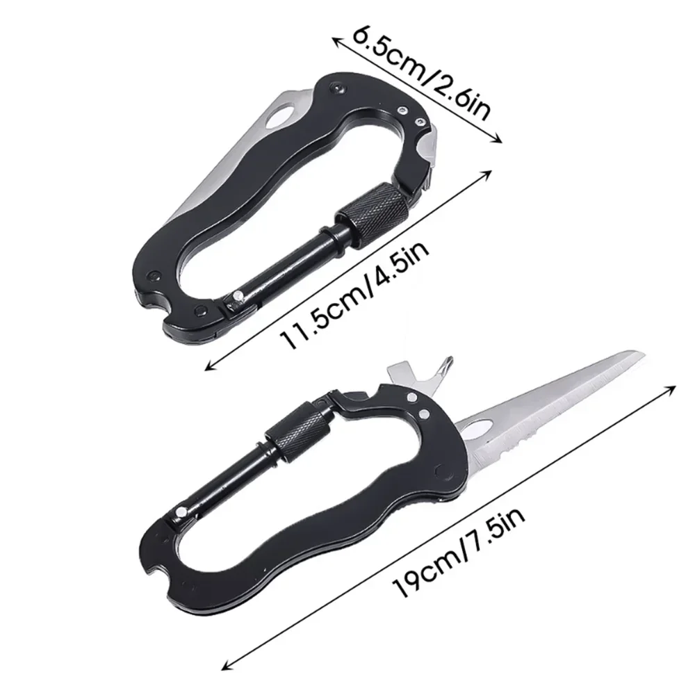 Camping 5in1 Outdoor Multifunctionele Bergbeklimmen Gesp, Schroevendraaier Karabijnhaak Flesopener Mini Opvouwbaar Mes Survival Tool