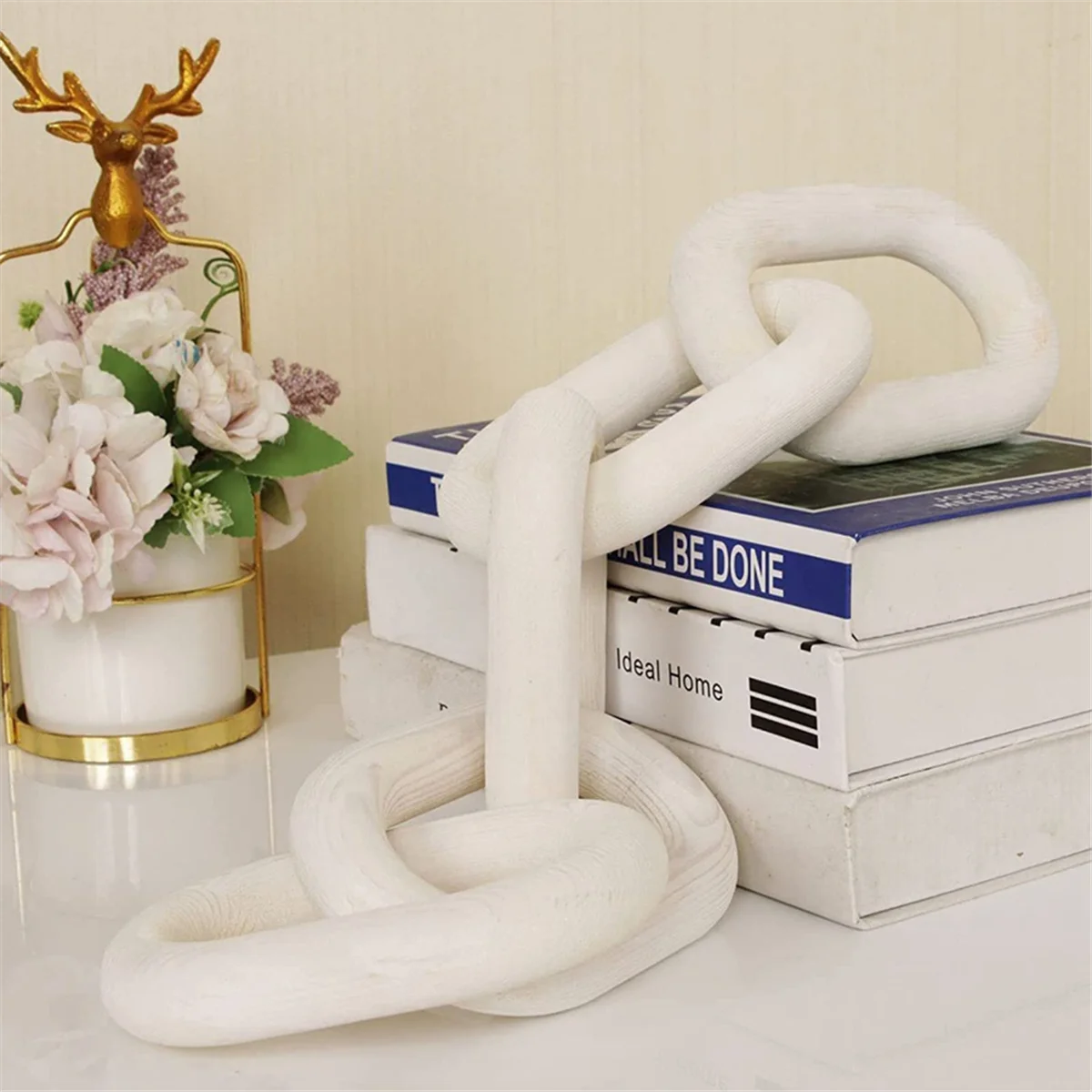 Cadena de eslabones de madera para decoración del hogar, cadena de madera decorativa tallada A mano 21,6, decoración contemporánea para estantería de granja y mesa lateral A