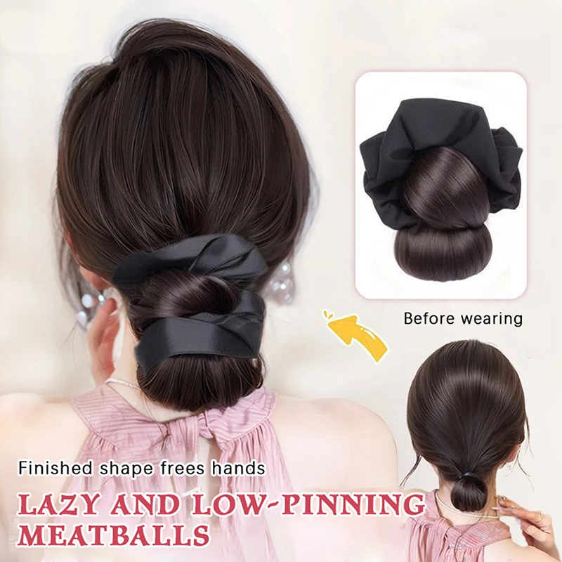 블랙과 브라운 색조의 헤어밴드가 포함된 자연스러워 보이는 인조 머리 번 클립