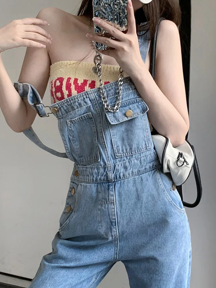 

Denim Jumpsuits Women Solid Basic Overalls BF Chic College High Street Office Lady Elegant Long New Hot Sale Blue Fashion