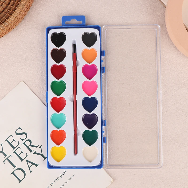 16 Color Valentine's Day Watercolor Paint Set Art Painting Palette Kit Unique Heart Design Crafts Painting Kits For Beginning