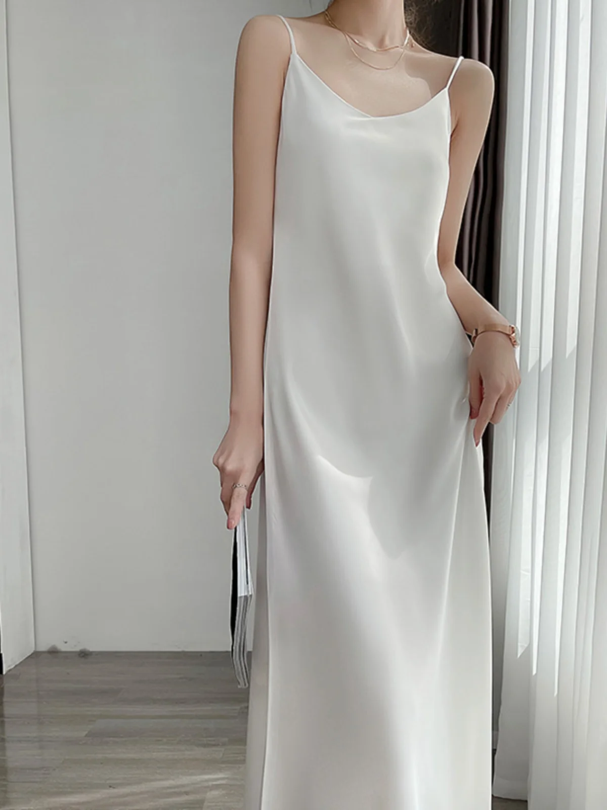 Soie Satin Wrap Dr Jupe longue intérieure ample d'été pour femmes Design Fée Feel Petite ence Taille haute Robe trapèze V-Ne Sl...