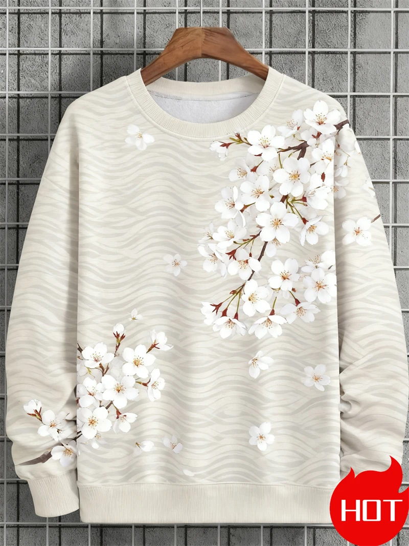 Cherry Blossom Pattern 3D Print Sweatshirts Women New Casual O-Neck Hoodies Streetwear Y2k Pullover Harajuku Tops Woman Clothing