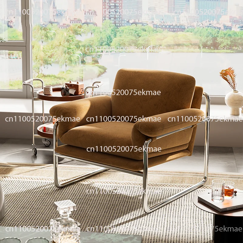 Modern Stainless Steel Armchair Sofa Side Leisure Living Room Bedroom Lazy Single Velvet Accent Design