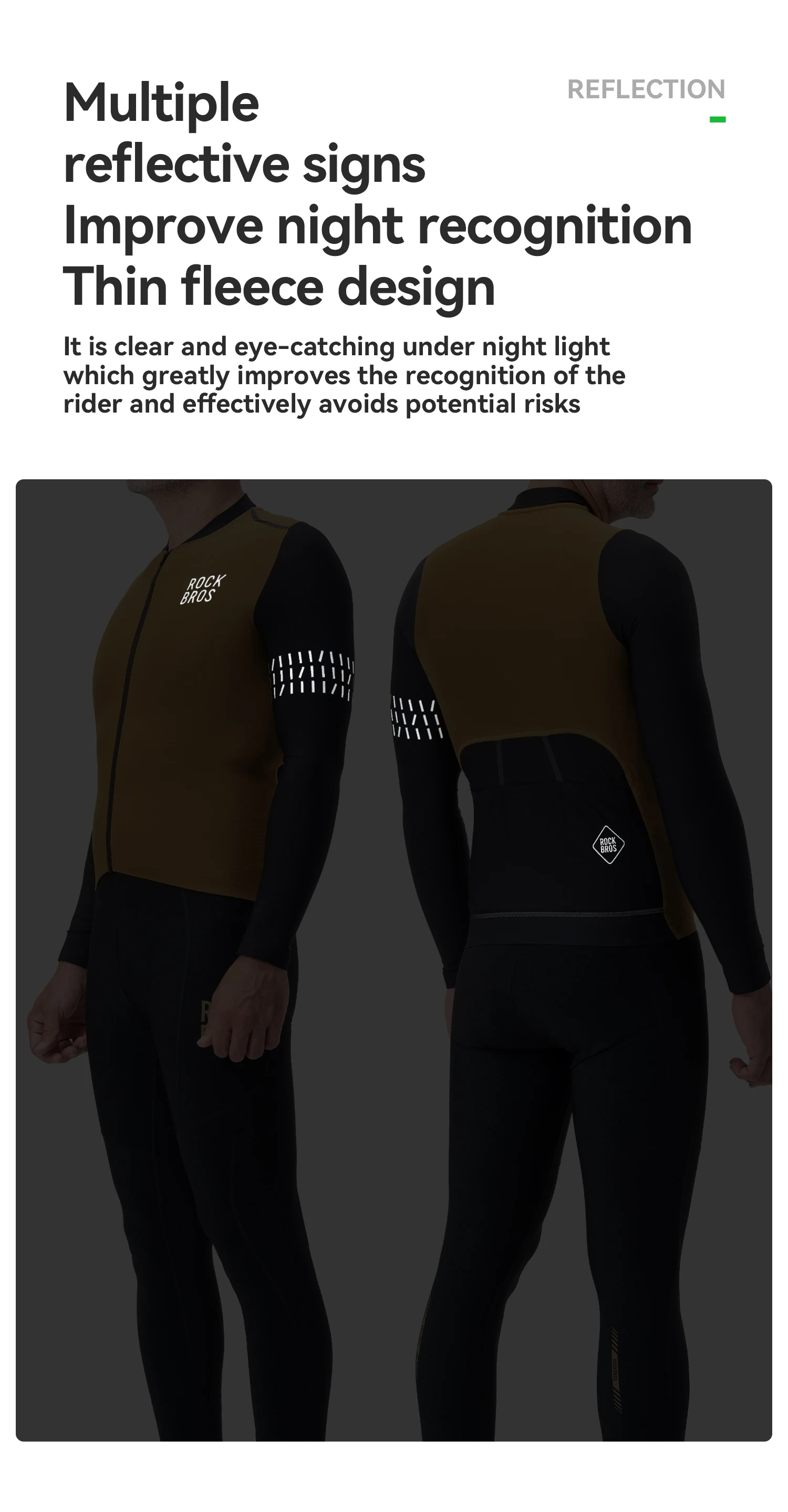 ROCKBROS Radtrikot mit langen Ärmeln, dünnes Fleece-Design, reflektierende Elemente, mit YKK-Reißverschluss, bequeme Fahrradjacke mit langen Ärmeln. – Detail 6