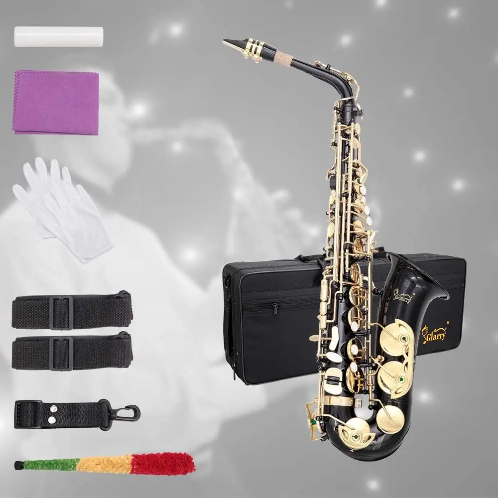 Student Alto Eb E-flat SAX Saxophone Gold Lacquer SAX Beginners Kit with Case, Reeds，Mouth Piece, Soft Cleaning Cloth and Rod，Gl