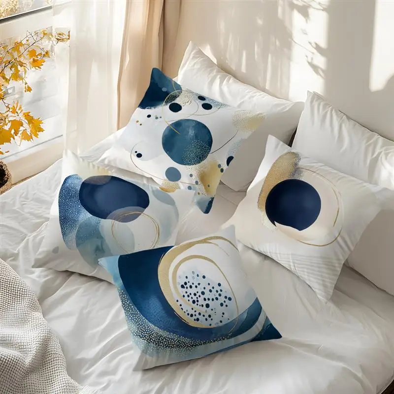 Short plush material pillowcaseHome Decor Abstract Blue & Gold Geometric Pillow Covers Pattern Cushion Cover Suitable for Sofa B
