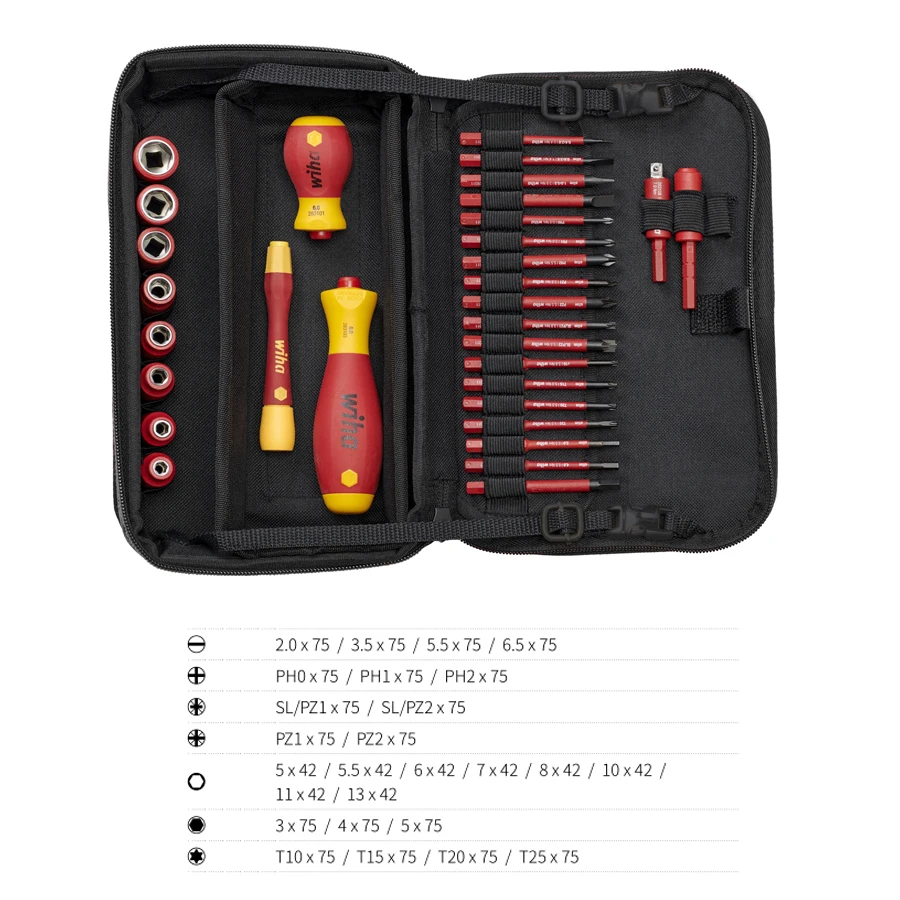 WIHA 32 pcs Multifunctional Screwdrivers Set Electric Replaceable Screwdriver Bits With Tool Case for Work Up To 1,000 VAC 43465