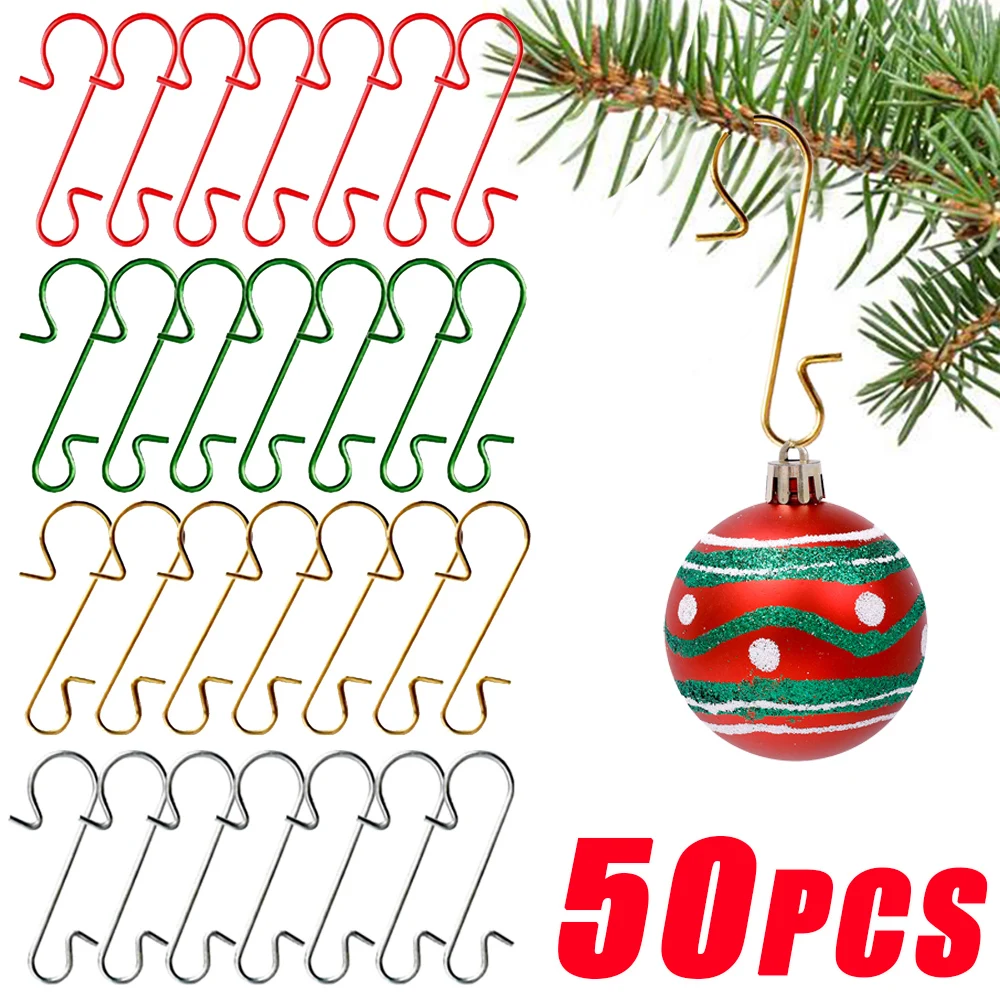 50/10Pcs Christmas Ornament Hooks Metal S-Shaped Hanger Hooks Christmas Tree Ball Hanging Decoration For Home Navidad New Year