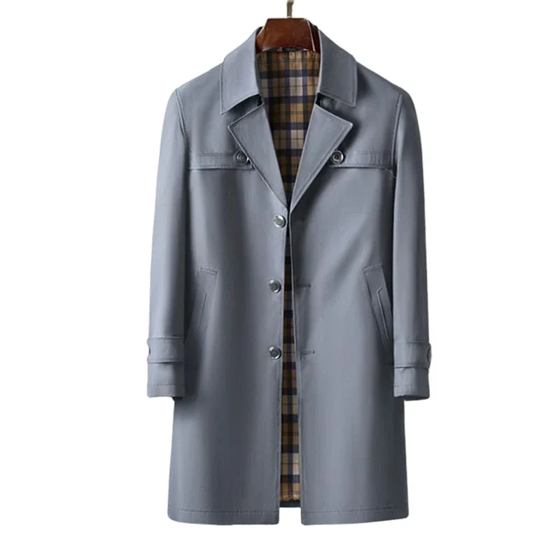 Boutique S-8XL Men's Elegant Plus Fertilizer Plus Plaid Italian Style Casual Slim Fashion Versatile Gentleman Long Trench Coat