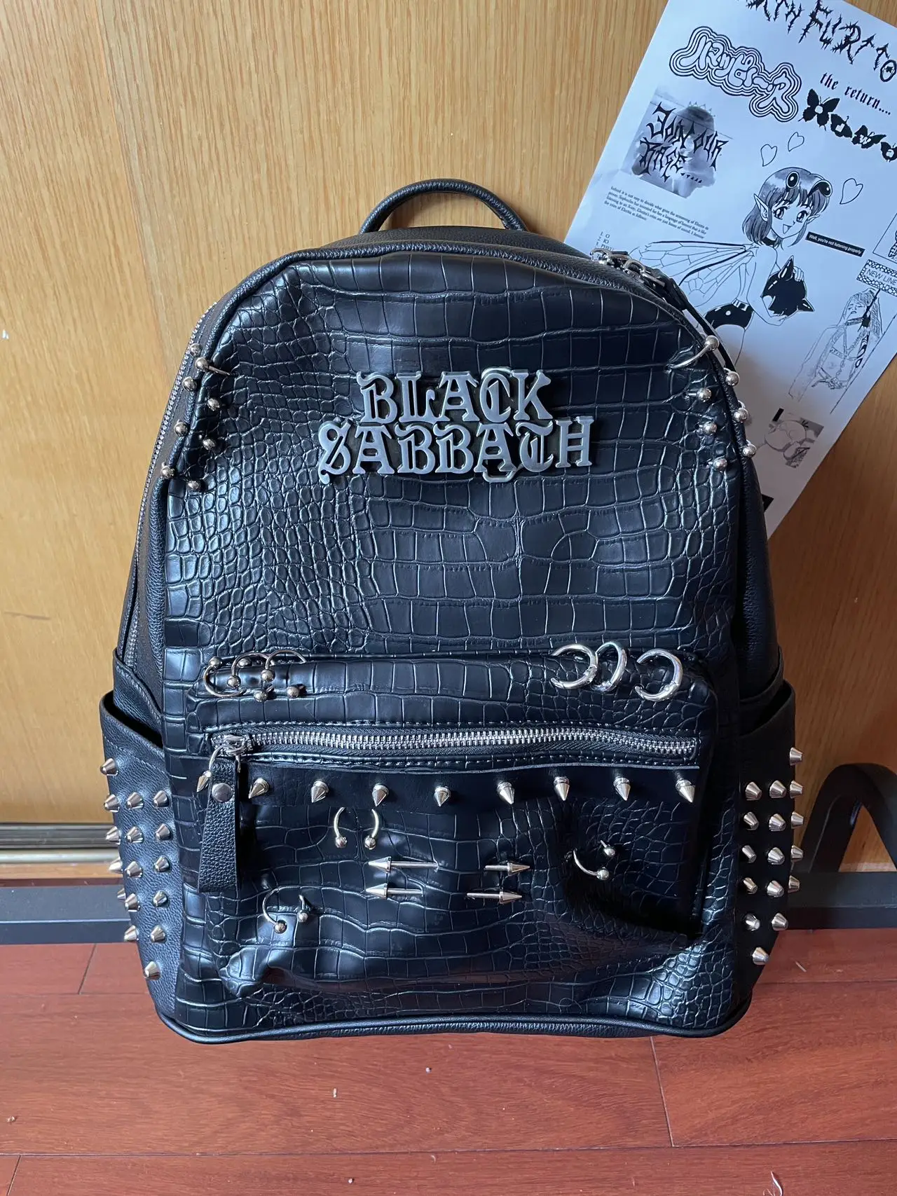 

Original Designed Multi Pockets Backpack Rivets Punk Backpack Fashion Faux Leather Backpacks