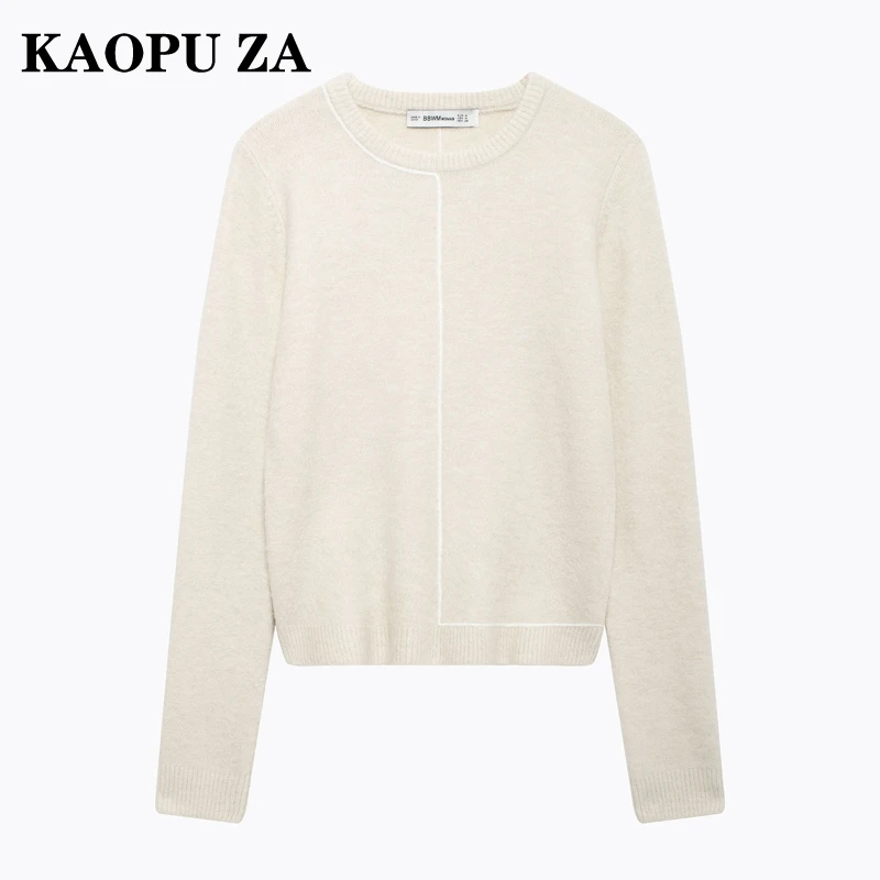 KAOPU ZA 2024 New Autumn/Winter Woman's Fashion O-Collar Striped Long Sleeve Knitted Sweater Female Casual Knit Print Jumper Top