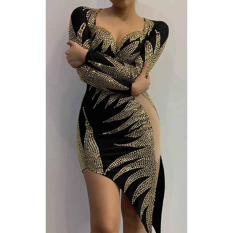 เครื่องแต่งกายเครื่องแต่งกายวันเกิด Rhinestone Feather ชุดตาข่ายสีแดงชุดราตรี Elegant Vestidos Para Festas De Luxo Body Transparente Flecos