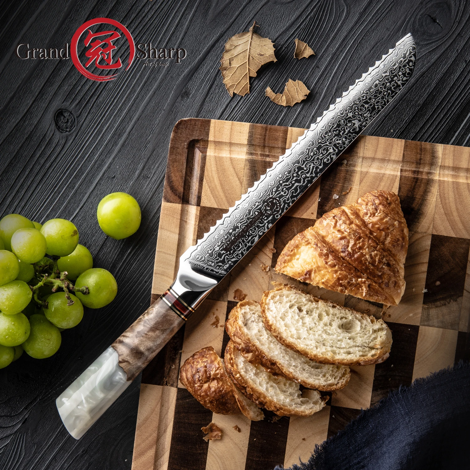 

Grandsharp 8,5-дюймовый нож для хлеба, 67 слоев, дамасская высокоуглеродистая сталь, ручка из оливкового дерева, профессиональные кухонные аксессуары