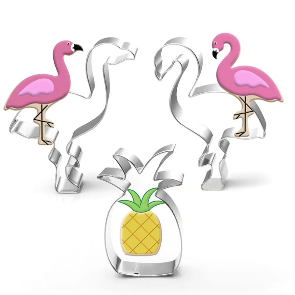 5Pcs Stainless Steel Fondant Cookie Cutters Biscuit Flamingo Cactus Pineapple Tree Shapes Baking Tools for Dough Candy Pastry