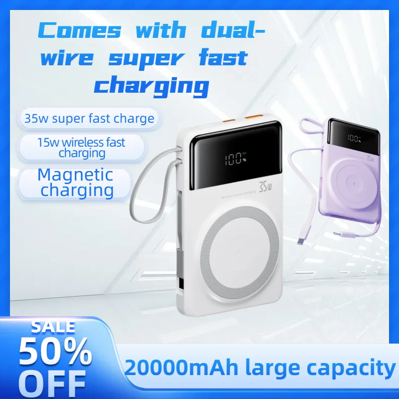 Portable 20000mAh Power Bank 35W Fast Charging. MagSafe Compatible for IPhone 16/15, External Spare Battery. Wireless Chargers