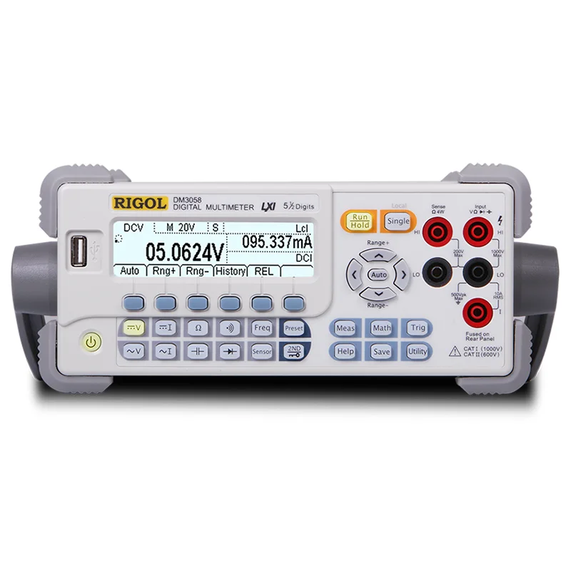 RIGOL DM3058E Digital Multimeter, 5½-digit TRMS, 0.015% DCV accuracy, 123 rdgs/s reading rate, 2000-point memory, monochrome dis