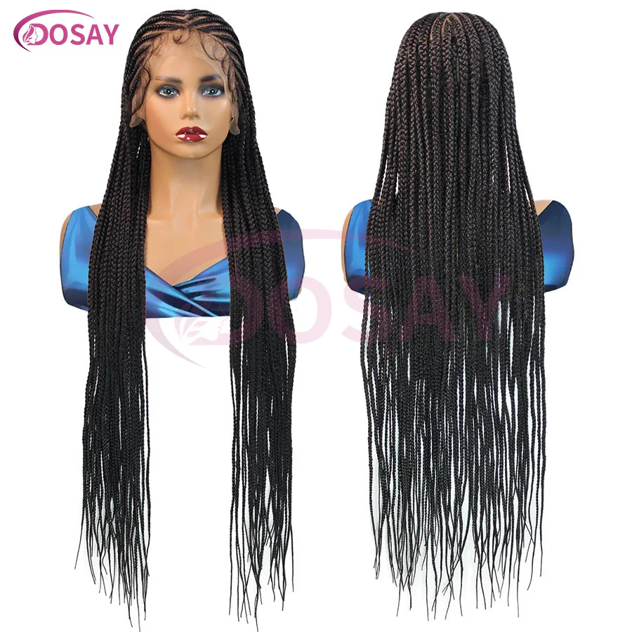 Fulani Braided Wigs Cornrows Braids Synthetic Long 36' Knotless Box Full Lace Front Braid Wig Middle Part Braids With Baby Hair