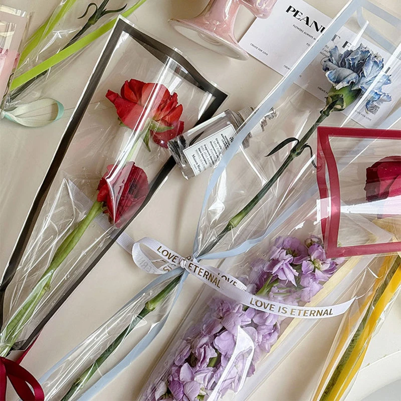 50Pcs Single Bouquet Flower Wrapping Paper Transparent Cellophane Gift Packaging Bag Wedding Birthday Party Florist Packing Bags