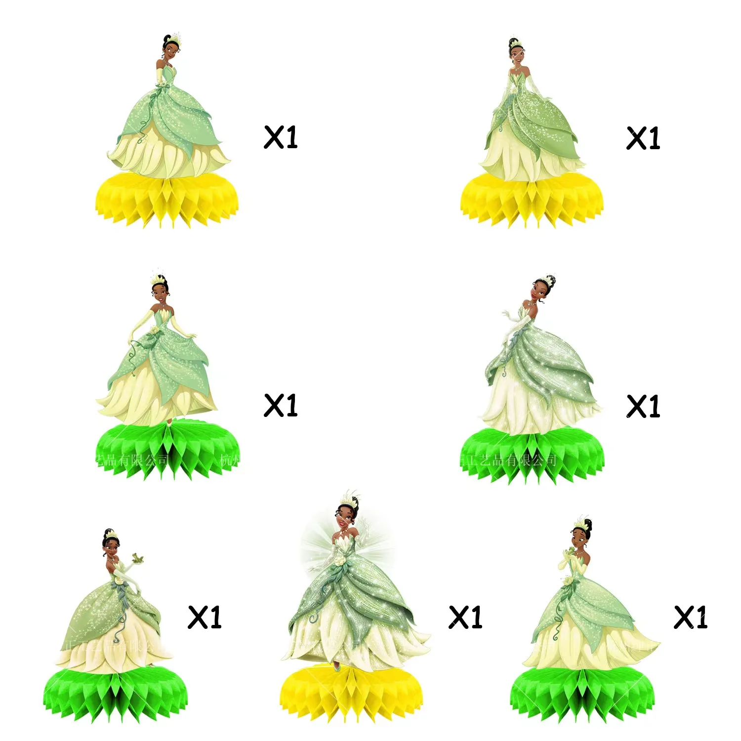 7Pcs Disney Tiana Princess Theme Birthday Party Decoration Paper Flower Ball Desktop Honeycomb Ornaments Party Supplies