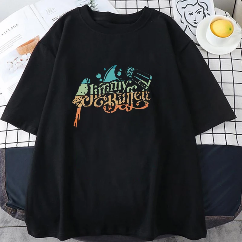 Jimmy Buffett Print T-shirt Women Men Summer Casual Short Sleeve Round Neck Tops Fashion T-shirts Parrothead Pattern Neutral Tee