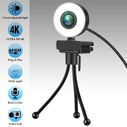 4K Webcam 2K 1080P Full HD Web Camera With Microphone LED Fill Light USB Web Cam Rotatable For PC Computer Laptop for Youtube