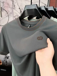 2024 Summer high-quality breathable cotton men's short sleeve T-shirt light luxury brand fashion embossed round neck casual top