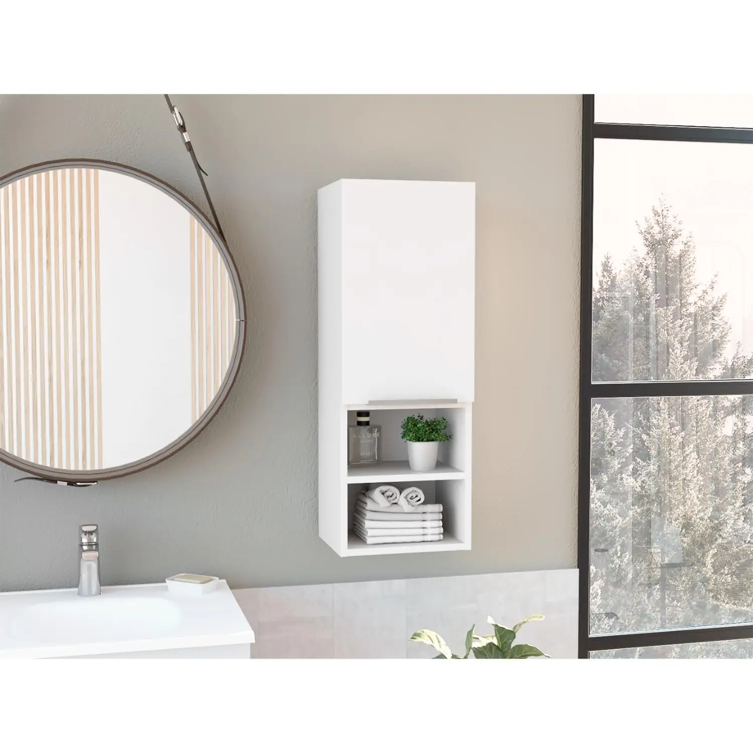 

Mila Bathroom Cabinet, Two Interior Shelves, Two External Shelves, Single Door Cabinet White