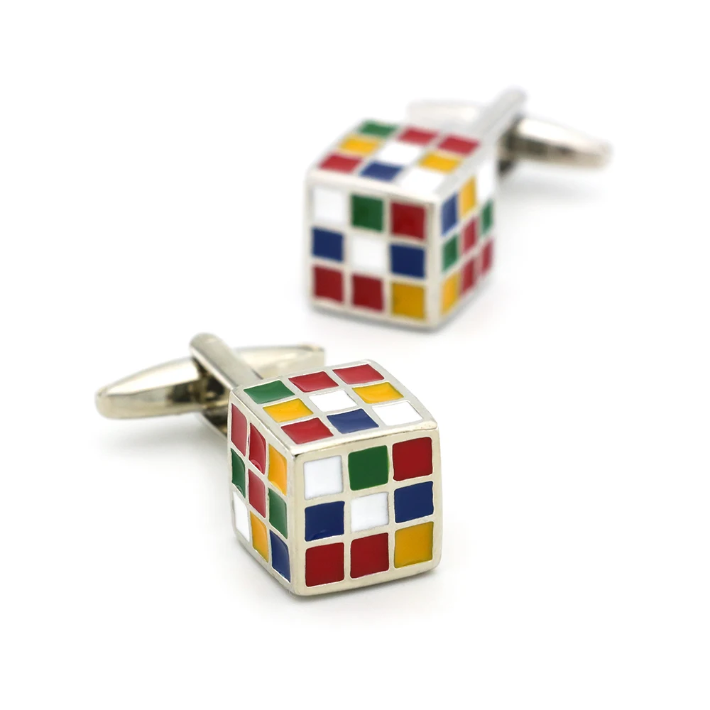 iGame Rubik\'s Cube Cuff Links Muti-color 3D Magic Cube Design Quality Brass Material Cufflinks For Men