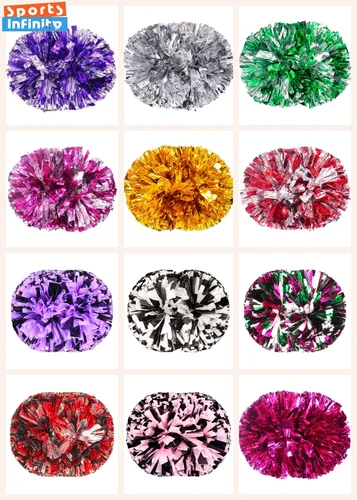 Pompones de porristas con mango colorido, bolas de alegría grandes, pompones de baile de mano plateados, rojos, amarillos y azules, accesorios para mujeres, niñas y niños
