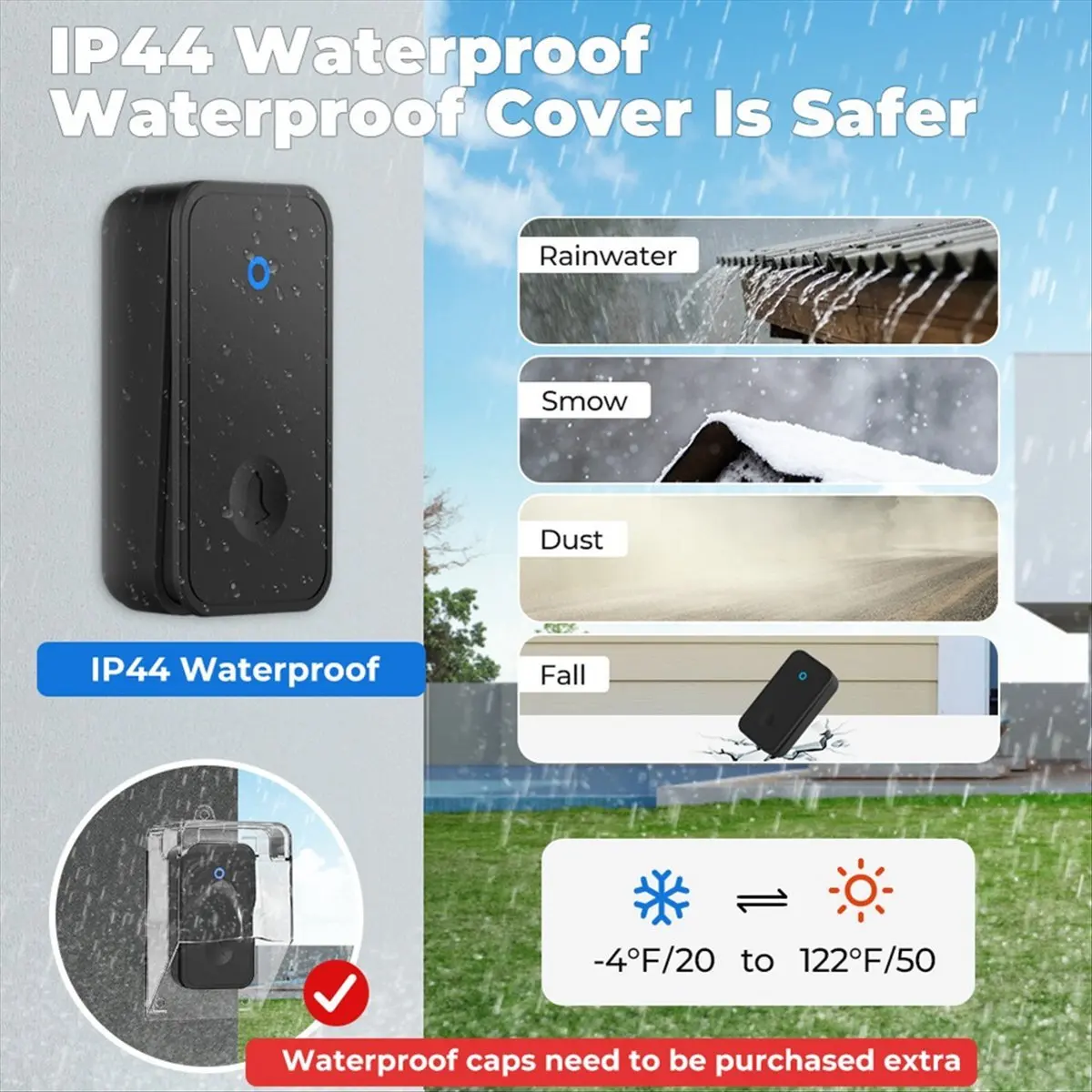 A77K Self Powered Wireless DoorBell No Battery Waterproof Door Bell for Kids Elderly Caller 2 Button 1 Receiver UK PLUG