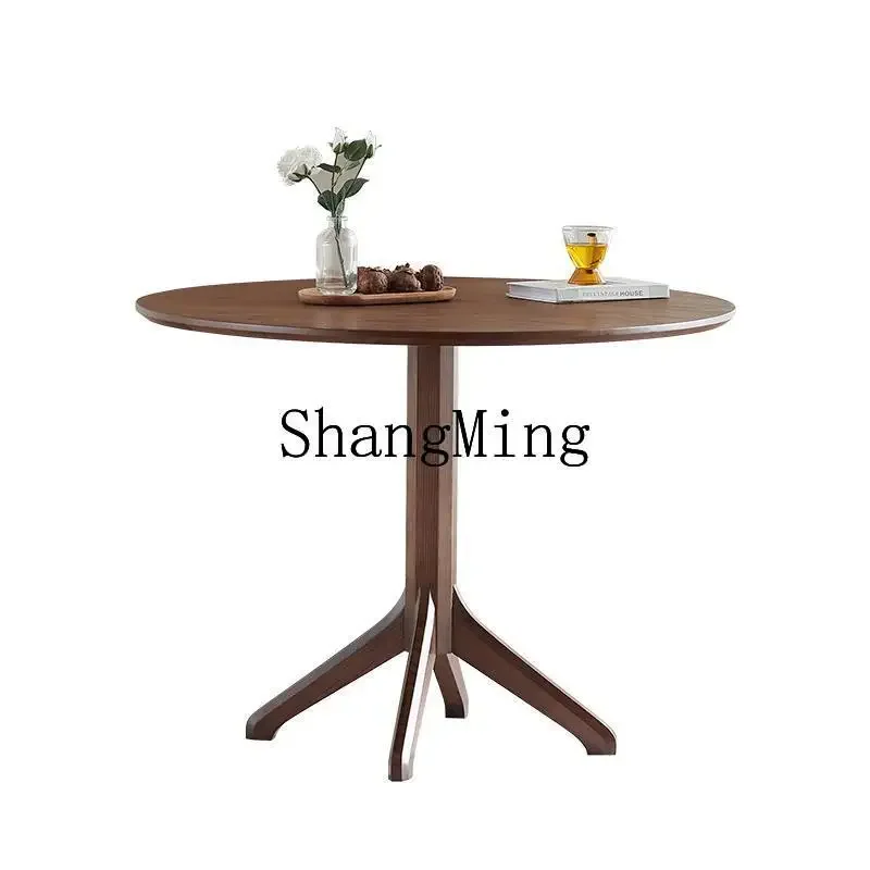

ZYYretro small apartment balcony dining table casual cafe negotiation table and chairs solid wood small round table